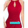 imageVFSHOW Womens Sexy Halter Neck Formal Cutout Ruffle Slit Ruched Prom Maxi Dress Wedding Guest HILO Mermaid Evening GownSparkly Redb