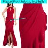 imageVFSHOW Womens Sexy Halter Neck Formal Cutout Ruffle Slit Ruched Prom Maxi Dress Wedding Guest HILO Mermaid Evening GownSparkly Redb
