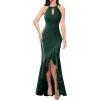 imageVFSHOW Womens Sexy Halter Neck Formal Cutout Ruffle Slit Ruched Prom Maxi Dress Wedding Guest HILO Mermaid Evening GownSparkly Green