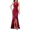 imageVFSHOW Womens Sexy Halter Neck Formal Cutout Ruffle Slit Ruched Prom Maxi Dress Wedding Guest HILO Mermaid Evening GownSparkly Reda