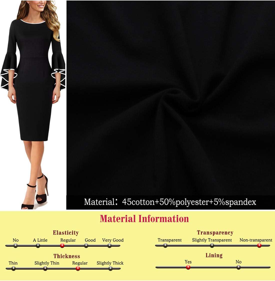 imageVFSHOW Womens Ruffle Bell Sleeves Business Casual Cocktail Party Wedding Guest Bodycon Pencil Sheath DressBlack With White Piping