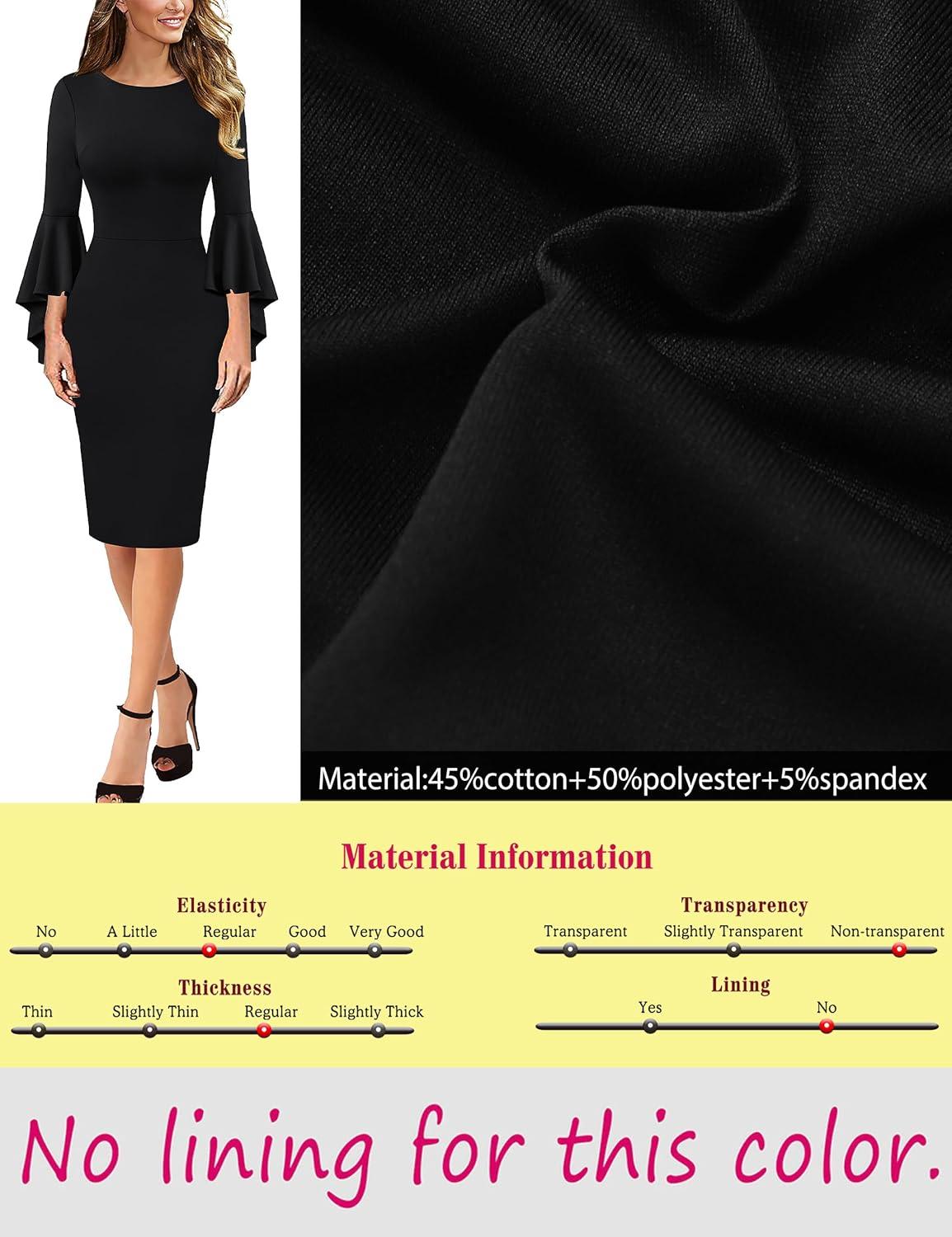 imageVFSHOW Womens Ruffle Bell Sleeves Business Casual Cocktail Party Wedding Guest Bodycon Pencil Sheath DressBlackcotton Blend