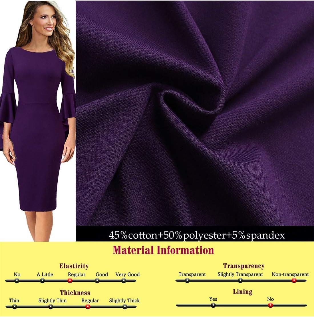 imageVFSHOW Womens Ruffle Bell Sleeves Business Casual Cocktail Party Wedding Guest Bodycon Pencil Sheath DressPurplecotton Blend