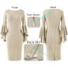 imageVFSHOW Womens Ruffle Bell Sleeves Business Casual Cocktail Party Wedding Guest Bodycon Pencil Sheath DressBeige Knit