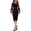 imageVFSHOW Womens Ruffle Bell Sleeves Business Casual Cocktail Party Wedding Guest Bodycon Pencil Sheath DressBlack With White Piping