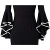imageVFSHOW Womens Ruffle Bell Sleeves Business Casual Cocktail Party Wedding Guest Bodycon Pencil Sheath DressBlack With White Piping