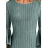 imageVFSHOW Womens Ruffle Bell Sleeves Business Casual Cocktail Party Wedding Guest Bodycon Pencil Sheath DressGreen Knit