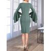 imageVFSHOW Womens Ruffle Bell Sleeves Business Casual Cocktail Party Wedding Guest Bodycon Pencil Sheath DressGreen Knit