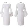 imageVFSHOW Womens Ruffle Bell Sleeves Business Casual Cocktail Party Wedding Guest Bodycon Pencil Sheath DressOff Whitewith Lining
