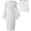 imageVFSHOW Womens Ruffle Bell Sleeves Business Casual Cocktail Party Wedding Guest Bodycon Pencil Sheath DressOff Whitewith Lining