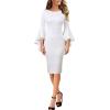imageVFSHOW Womens Ruffle Bell Sleeves Business Casual Cocktail Party Wedding Guest Bodycon Pencil Sheath DressOff Whitewith Lining