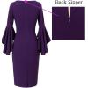 imageVFSHOW Womens Ruffle Bell Sleeves Business Casual Cocktail Party Wedding Guest Bodycon Pencil Sheath DressPurplecotton Blend