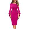 imageVFSHOW Womens Ruffle Bell Sleeves Business Casual Cocktail Party Wedding Guest Bodycon Pencil Sheath DressHot Pink