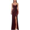 imageVFSHOW Womens Sexy Formal Ruched Fitted High Slit Bodycon Maxi Dress Spaghetti Strap Sweetheart Cocktail Prom Evening GownBlack and Red