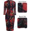 imageVFSHOW Womens Work Business Office Square Neck Bodycon Dress Elegant Cocktail Party Slim Fitted Church Pencil Sheath DressBlack With Red Floral Print