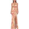 imageVFSHOW Womens Sexy Formal Ruched Fitted High Slit Bodycon Maxi Dress Spaghetti Strap Sweetheart Cocktail Prom Evening GownPink Floral Print
