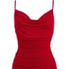 imageVFSHOW Womens 2025 Spaghetti Strap Ruched Bodycon Cocktail Dress Sexy Cowl Neck Backless Fitted Wedding Guest Party DressesRed