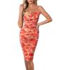 imageVFSHOW Womens 2025 Spaghetti Strap Ruched Bodycon Cocktail Dress Sexy Cowl Neck Backless Fitted Wedding Guest Party DressesOrange Floral Print