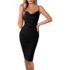 imageVFSHOW Womens 2025 Spaghetti Strap Ruched Bodycon Cocktail Dress Sexy Cowl Neck Backless Fitted Wedding Guest Party DressesSolid Black