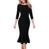 imageVFSHOW Womens Little Black Vintage Elegant Cocktail Party Bodycon Pencil Mermaid Midi MidCalf Dress 6832 BLK S