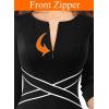 imageVFSHOW Womens Wear to Work Slim Colorblock Crisscross Waist Front Zipper Business Party Office Bodycon Pencil Sheath DressBlack With White Piping