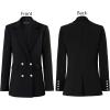 imageVFSHOW Womens Work Business Blazers Open Front Notch Lapel Double Breasted Office Back Slit Pockets Jackets BlazerBlack