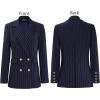 imageVFSHOW Womens Work Business Blazers Open Front Notch Lapel Double Breasted Office Back Slit Pockets Jackets BlazerNavy Bluewhite Stripes