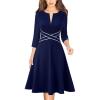imageVFSHOW Womens Wear to Work Slim Colorblock Crisscross Waist Front Zipper Business Party Office Bodycon Pencil Sheath DressNavy Blue With White Piping