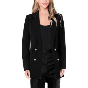 imageVFSHOW Womens Work Business Blazers Open Front Notch Lapel Double Breasted Office Back Slit Pockets Jackets BlazerBlack