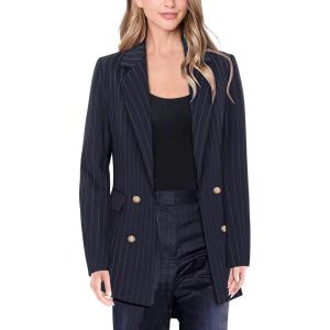 imageVFSHOW Womens Work Business Blazers Open Front Notch Lapel Double Breasted Office Back Slit Pockets Jackets BlazerNavy Bluewhite Stripes