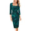 imageVFSHOW Womens Work Business Office Square Neck Bodycon Dress Elegant Cocktail Party Slim Fitted Church Pencil Sheath DressGreen Floral Print