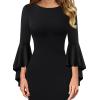 imageVFSHOW Womens Little Black Bell Sleeves Cocktail Party Casual Bodycon Pencil Sheath Dress 6731 BLK S