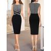 imageVFSHOW Womens Tweed Colorblock Patchwork Slim Front Zipper Up Work Business Office Bodycon Pencil Sheath Dress Black XLarge 11565 BLK XL