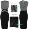 imageVFSHOW Womens Tweed Colorblock Patchwork Slim Front Zipper Up Work Business Office Bodycon Pencil Sheath Dress Black XLarge 11565 BLK XL