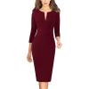 imageVFSHOW Womens Dark Red Elegant Front Zipper Slim Wear to Work Business Office Party Bodycon Pencil Sheath Dress 9880 DRED XL