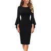 imageVFSHOW Womens Little Black Bell Sleeves Cocktail Party Casual Bodycon Pencil Sheath Dress 6731 BLK XL