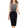 imageVFSHOW Womens Tweed Colorblock Patchwork Slim Front Zipper Up Work Business Office Bodycon Pencil Sheath Dress Black XLarge 11565 BLK XL
