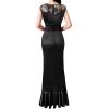 imageVFSHOW Womens Formal Ruched Ruffles Evening Prom Wedding Party Maxi DressBlack Satin  Floral Embroidery