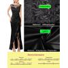 imageVFSHOW Womens Formal Ruched Ruffles Evening Prom Wedding Party Maxi DressBlack Satin  Floral Embroidery