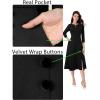 imageVFSHOW Womens Pleated Notch V Neck Front Slit Buttons Pockets Office Business Work Slim Aline Fit and Flare Midi DressBlack