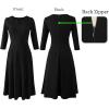 imageVFSHOW Womens Pleated Notch V Neck Front Slit Buttons Pockets Office Business Work Slim Aline Fit and Flare Midi DressBlack
