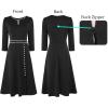 imageVFSHOW Womens Pleated Notch V Neck Front Slit Buttons Pockets Office Business Work Slim Aline Fit and Flare Midi DressBlack With White Piping