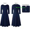 imageVFSHOW Womens Pleated Notch V Neck Front Slit Buttons Pockets Office Business Work Slim Aline Fit and Flare Midi DressDark Blue