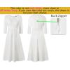 imageVFSHOW Womens Pleated Notch V Neck Front Slit Buttons Pockets Office Business Work Slim Aline Fit and Flare Midi DressOffwhite