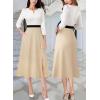 imageVFSHOW Womens Pleated Notch V Neck Front Slit Buttons Pockets Office Business Work Slim Aline Fit and Flare Midi DressOffwhiteblackbeige