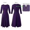 imageVFSHOW Womens Pleated Notch V Neck Front Slit Buttons Pockets Office Business Work Slim Aline Fit and Flare Midi DressPurple