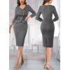imageVFSHOW Womens 2024 Fall Work Business Dresses Double Breasted V Neck Office Slimming Peplum Pencil Sheath DressBlack Tweed