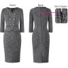 imageVFSHOW Womens 2024 Fall Work Business Dresses Double Breasted V Neck Office Slimming Peplum Pencil Sheath DressBlack Tweed