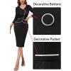 imageVFSHOW Womens 2024 Fall Work Business Dresses Double Breasted V Neck Office Slimming Peplum Pencil Sheath DressBlack With Ivory Piping