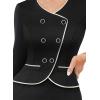 imageVFSHOW Womens 2024 Fall Work Business Dresses Double Breasted V Neck Office Slimming Peplum Pencil Sheath DressBlack With Ivory Piping